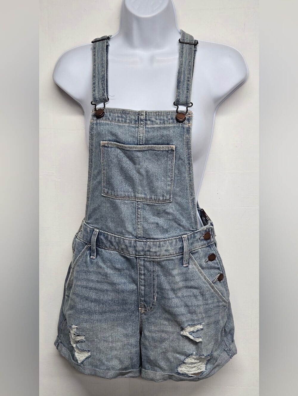 Hollister XS Denim High Rise Mom Short Overall Vintage Stretch 4" Inseam